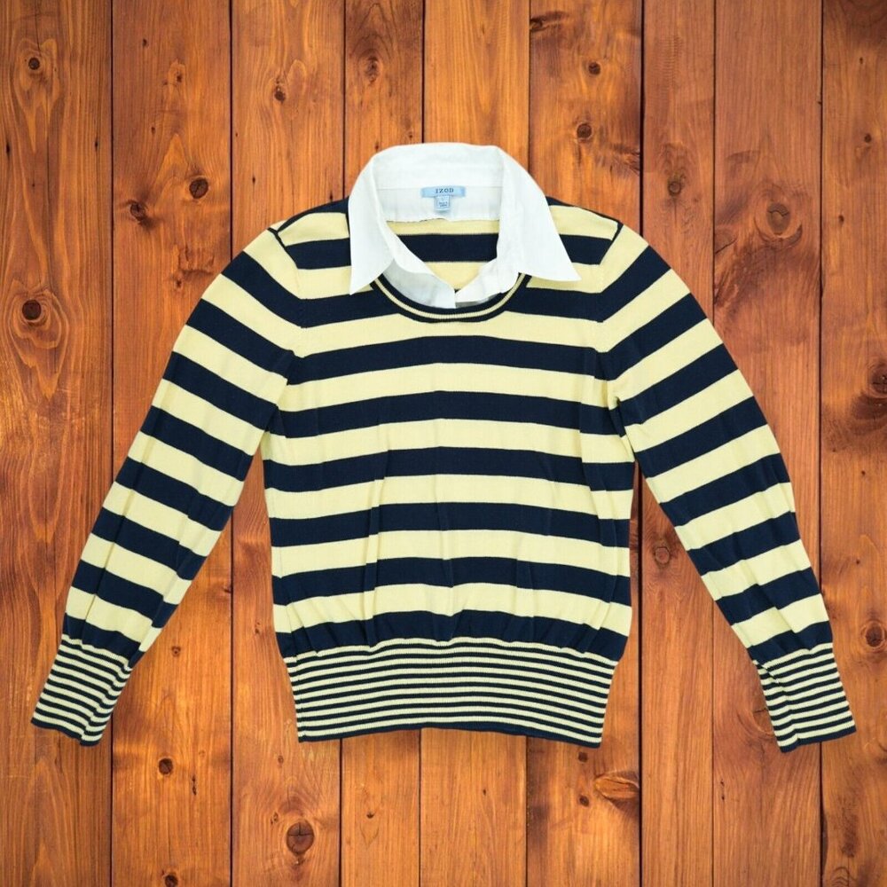 Vintage Izod Women's Striped Layered‎ Sweater Size Large Made in Japan